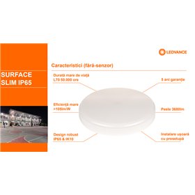 Plafoniera LED pentru baie Ledvance SURFACE SLIM SQUARE 200, 19W, 2000 lm, lumina neutra (4000K), IP65/IK10, 200x200x55mm, Alb
