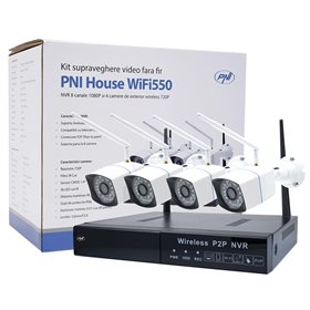 Kit supraveghere video PNI PNI-WF550 House WiFi550 NVR 8 canale 1080P si 4 camere wireless de exterior 720P, P2P, IP66, iESIRI v