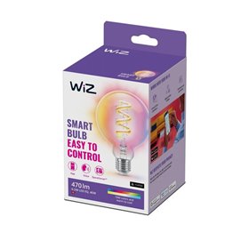 Bec LED RGB inteligent WiZ Connected Filament Clear G95, Wi-Fi, E27, 6.3W (40W), 470 lm, lumina alba si color (2200-6500K), comp