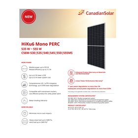 Panou Solar Fotovoltaic Monocristalin HiKu6 Mono PERC CS6W-550MS Silver Frame, max. 1500V, lungime cablu 1400mm, conector T6, 55