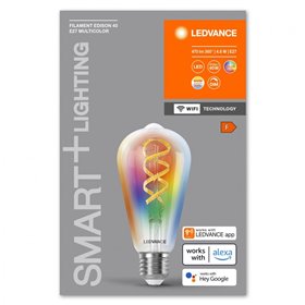 Bec LED RGB inteligent Ledvance SMART+ WiFi Filament Edison, E27, 4.8W (40W), 470 lm, lumina alba si color (2700-6500K)