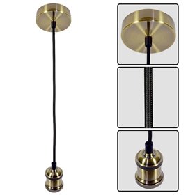 Pendul Vivalux RETRO Antique Brass, E27, max. 60W, textil/Metal, IP20, Ø100mm, cablu Negru 1m, bec neinclus