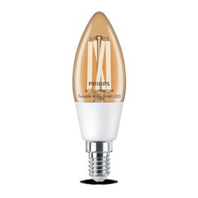Bec LED inteligent vintage (decorativ) Philips Filament Candle Clear C35, Wi-Fi, Bluetooth, E14, 4.9W (40W), 470 lm, lumina alba