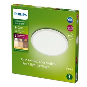 Plafoniera LED pentru exterior Philips SuperSlim, 15W, 1300 lm, lumina calda (2700K), IP54, 25 cm, Alb