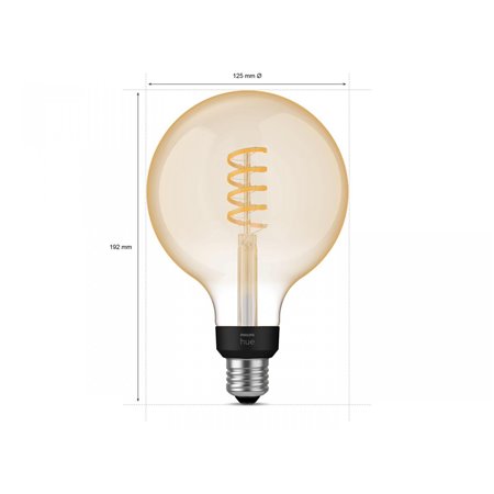 Bec LED inteligent vintage (decorativ) Philips Hue Filament Glob G125, Bluetooth, E27, 7W (40W), 550 lm, lumina alba (2200-4500K