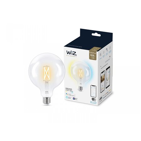 Bec LED inteligent vintage (decorativ) WiZ Connected Filament ClearG125, Wi-Fi, E27, 6.7W (60W), 806 lm, lumina alba (2700-6500K