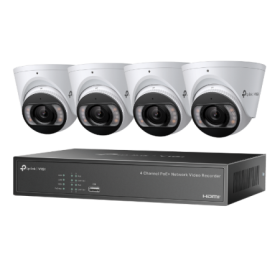 KIT NVR + HDD 2TB POE TP-Link VIGI 4 canale + 4 camere 4MP, Lentila 2.8, IR+WL 30ML Turret, NVR TP-Link VIGI 4 canale, 53W 1004H