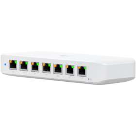 Ubiquiti USW-Ultra Layer 2, 8-port GbE PoE switch with versatile mounting options: 7x GbE PoE+ output ports, 1 xGbE PoE++ input 