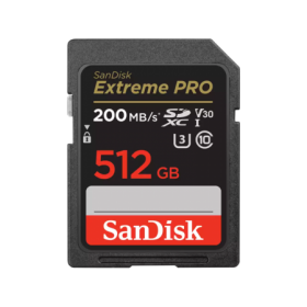 SanDisk Extreme PRO. Capacity: 512 GB, Flash card type: SDXC, Flash memory class: Class 10, Read speed: 200 MB/s, Write speed: 1