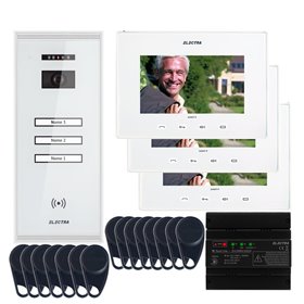 Videointerfon Electra Smart+ 7” pentru 3 familii montaj aparent - alb