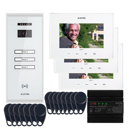 Videointerfon Electra Smart+ 7” pentru 3 familii montaj aparent - alb